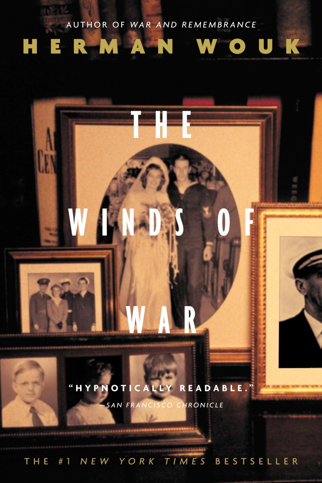 Cover of The Winds of War by Herman Wouk, featuring the book title, author name, and vintage family photographs.